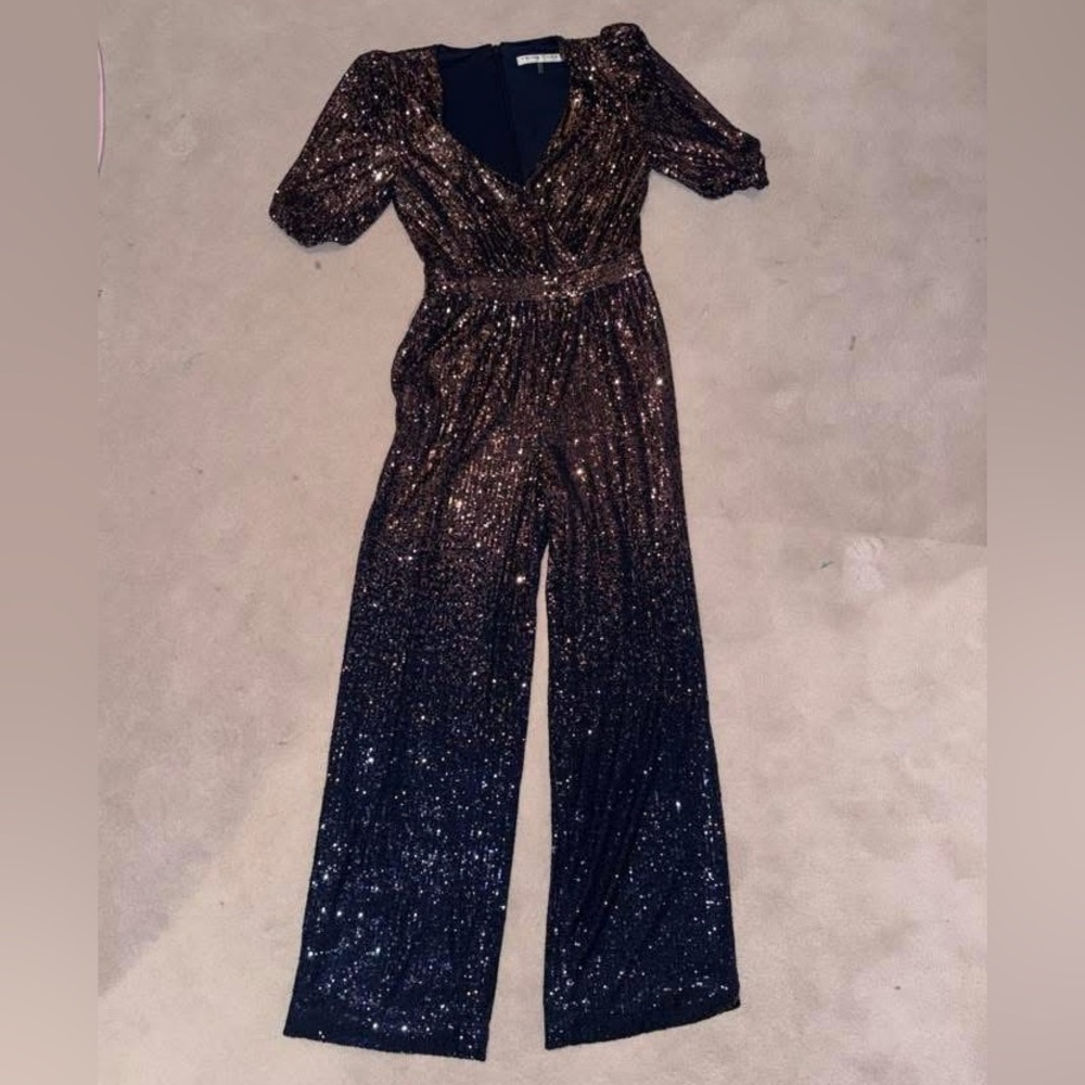 Trina Turk Black and Gold Sequin Jumpsuit. Worn Once/Excellent Condition Size 2